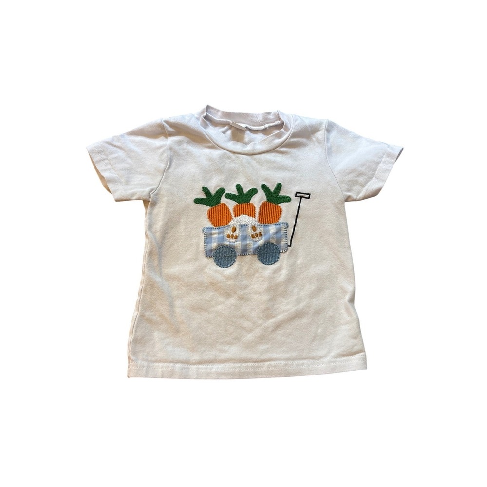 Graphic Tee Kids White Easter Carrot Wagon Embroidery SIZE 12-18M